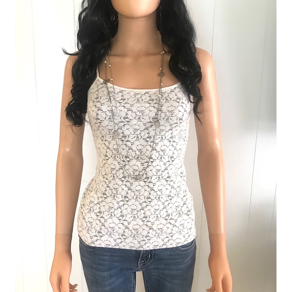 Ann Taylor LOFT Soft White + Black Floral Camisole